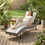 Rattan Sun Lounger with S-Shaped Seat and 5-Position Backrest, Cream White