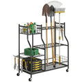 Garden Tool Organizer with 74 Slots, 4 Wheels and 11 Hooks, Black