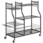 Garden Tool Organizer with 74 Slots, 4 Wheels and 11 Hooks, Black