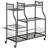 Garden Tool Organizer with 74 Slots, 4 Wheels and 11 Hooks, Black