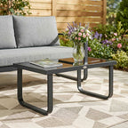 Outdoor Metal Coffee Table 90x45x33 cm with Tempered Glass Top, Black
