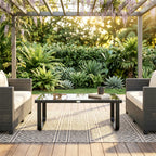 Outdoor Metal Coffee Table 90x45x33 cm with Tempered Glass Top, Black