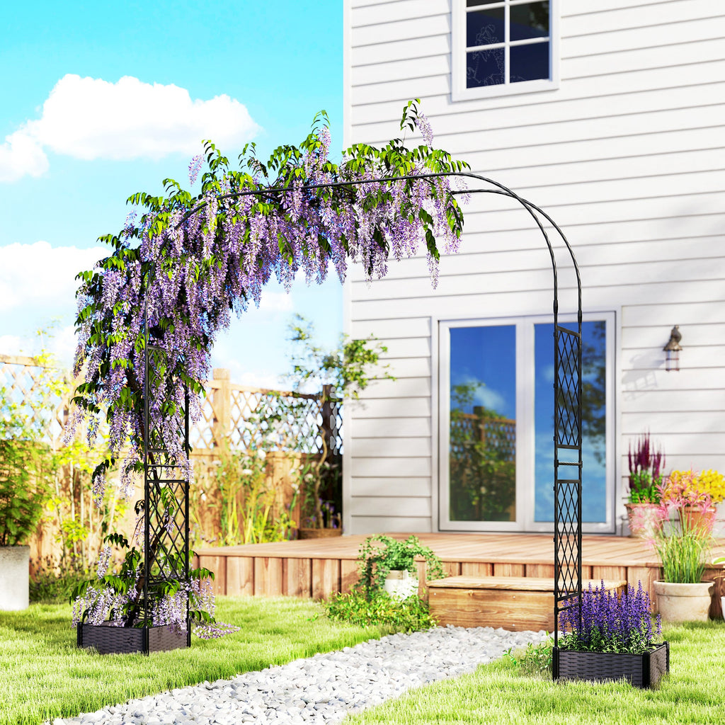 7.2ft Garden Arch with 2 Planter Boxes for Climbing Plants, Black