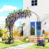 7.2ft Garden Arch with 2 Planter Boxes for Climbing Plants, Black