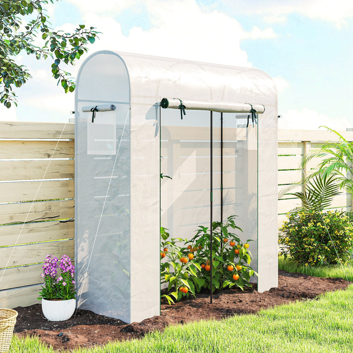 6' x 2' x 6.6' Mini Greenhouse with Roll-up Door, White