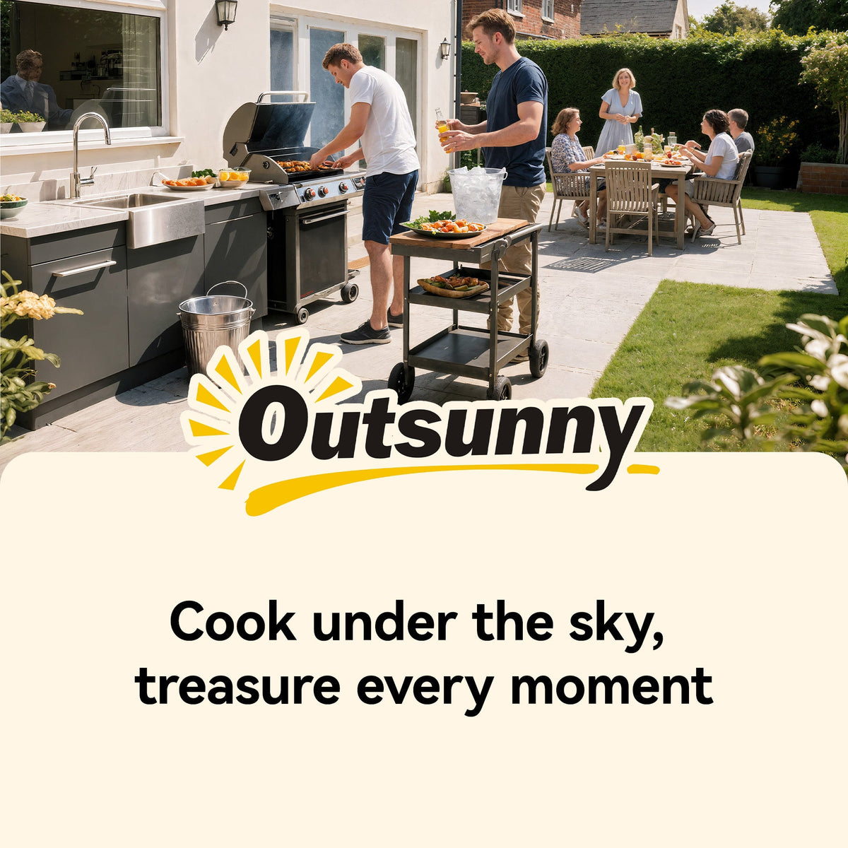 BBQ Grill Table with Stainless Steel Top and Storage Cabinet
