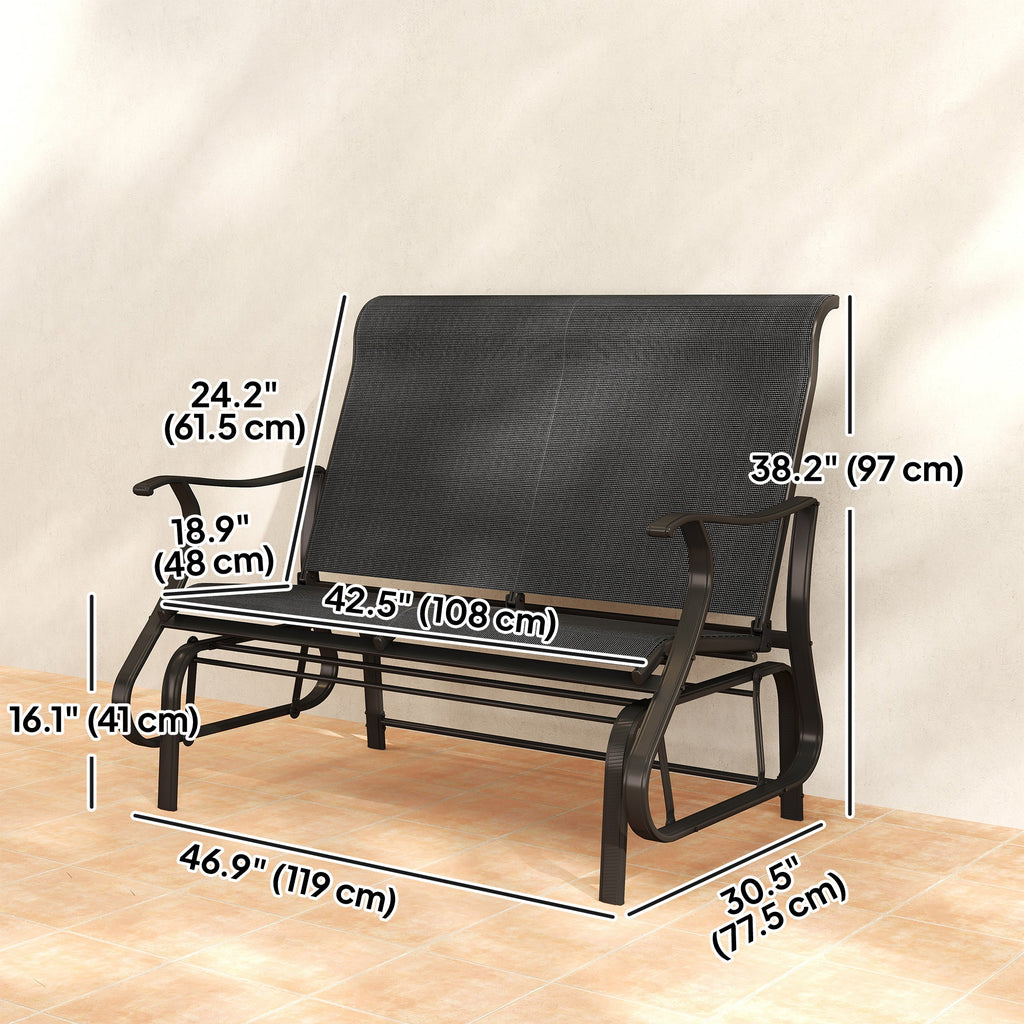 2-Person Patio Glider Chair with Mesh Seat and Backrest, Black