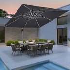PURPLE LEAF Double Top Deluxe Solar Powered LED Square Patio Umbrella Offset Hanging Umbrella Outdoor Market Umbrella Garden Umbrella,300 x 300 cm,Grey