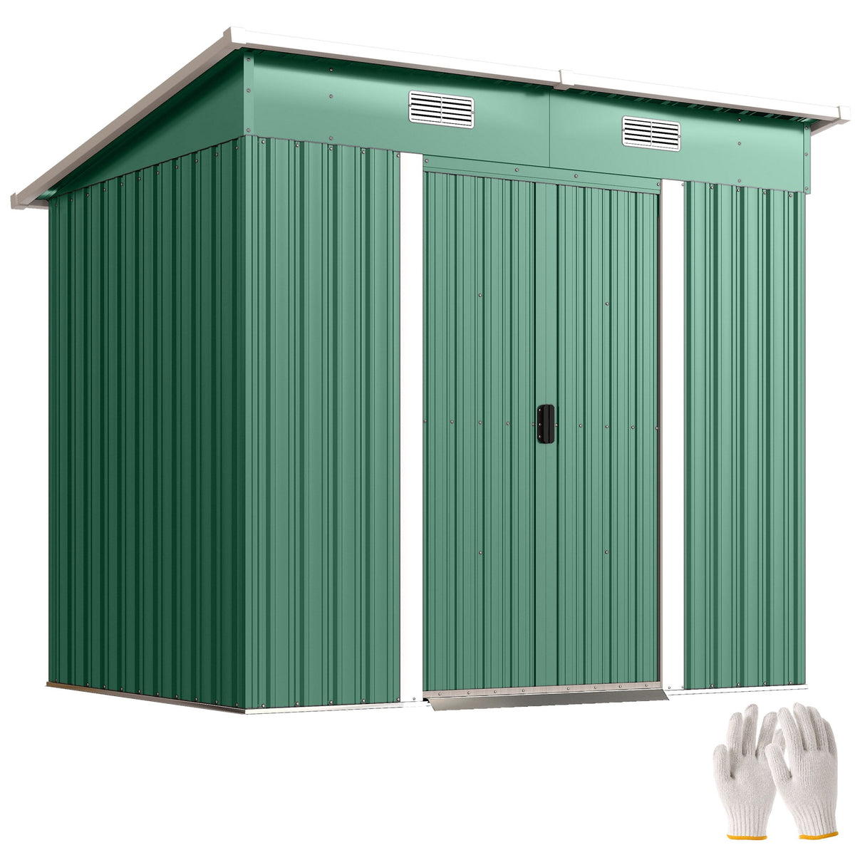 7' x 4' Outdoor Storage Shed with Lockable Double Doors, Green