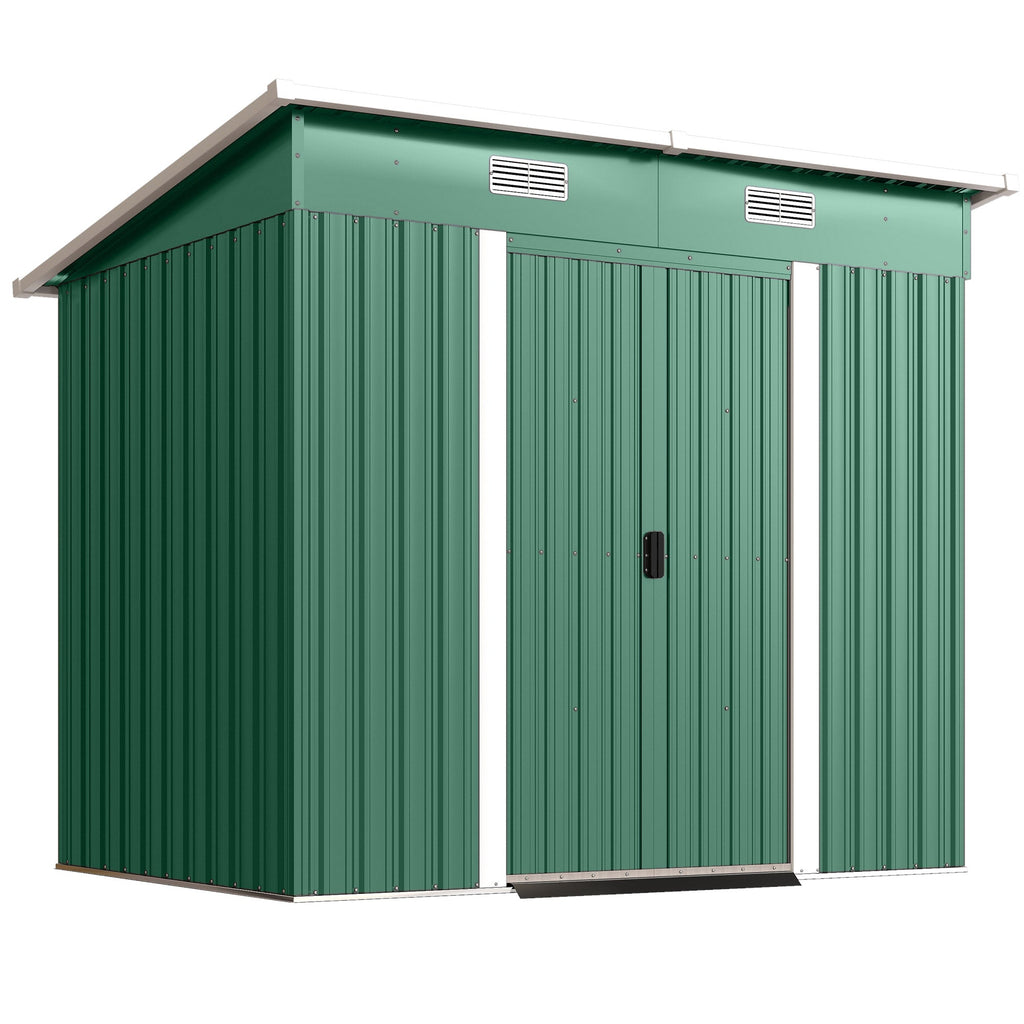 7' x 4' Outdoor Storage Shed with Lockable Double Doors, Green