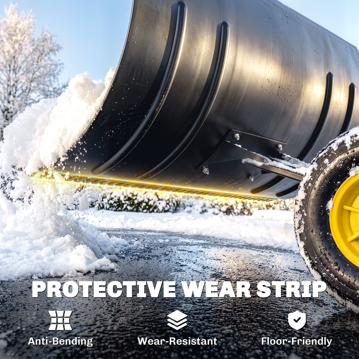 Snow Pusher with Wheels, 5-Level Handle & 7-Angle Blade, 29" x 18" Yellow