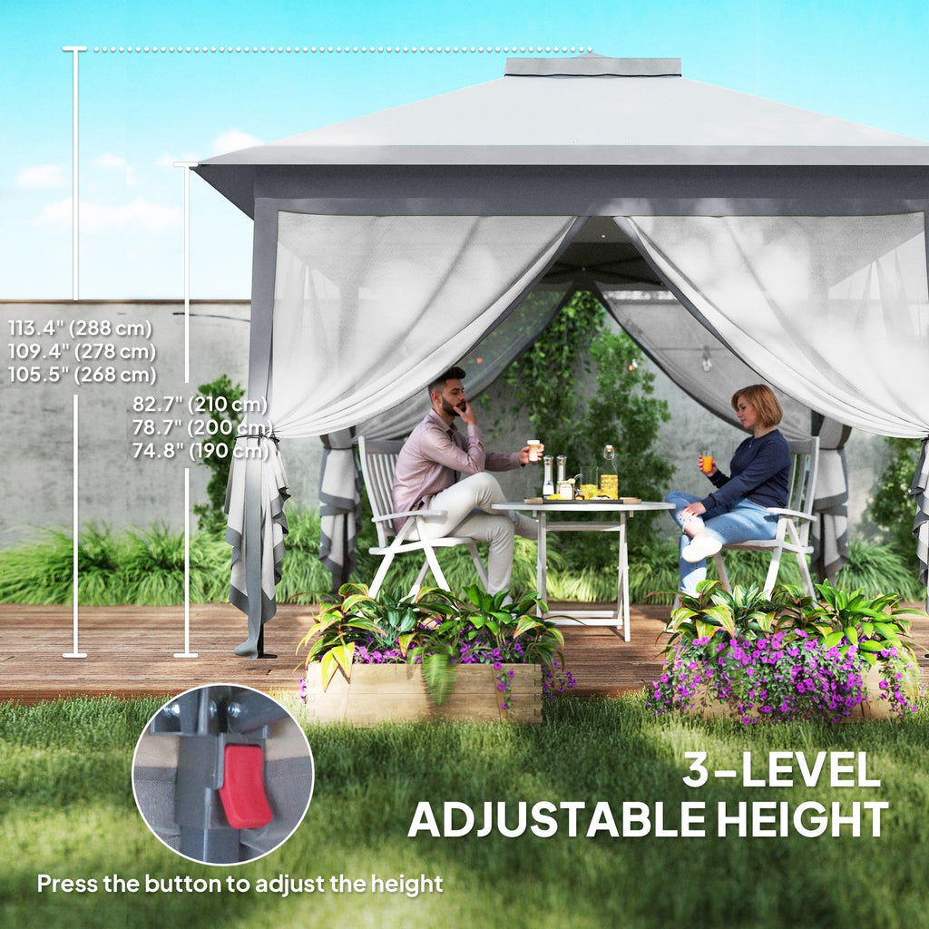 11' x 11' Pop Up Canopy with Double Roof and Mesh Sidewalls, Light Grey