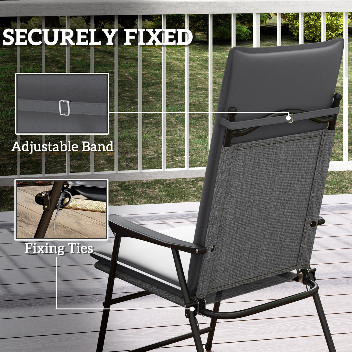 Set of 2 High Back Patio Chair Cushions with Ties, Dark Grey