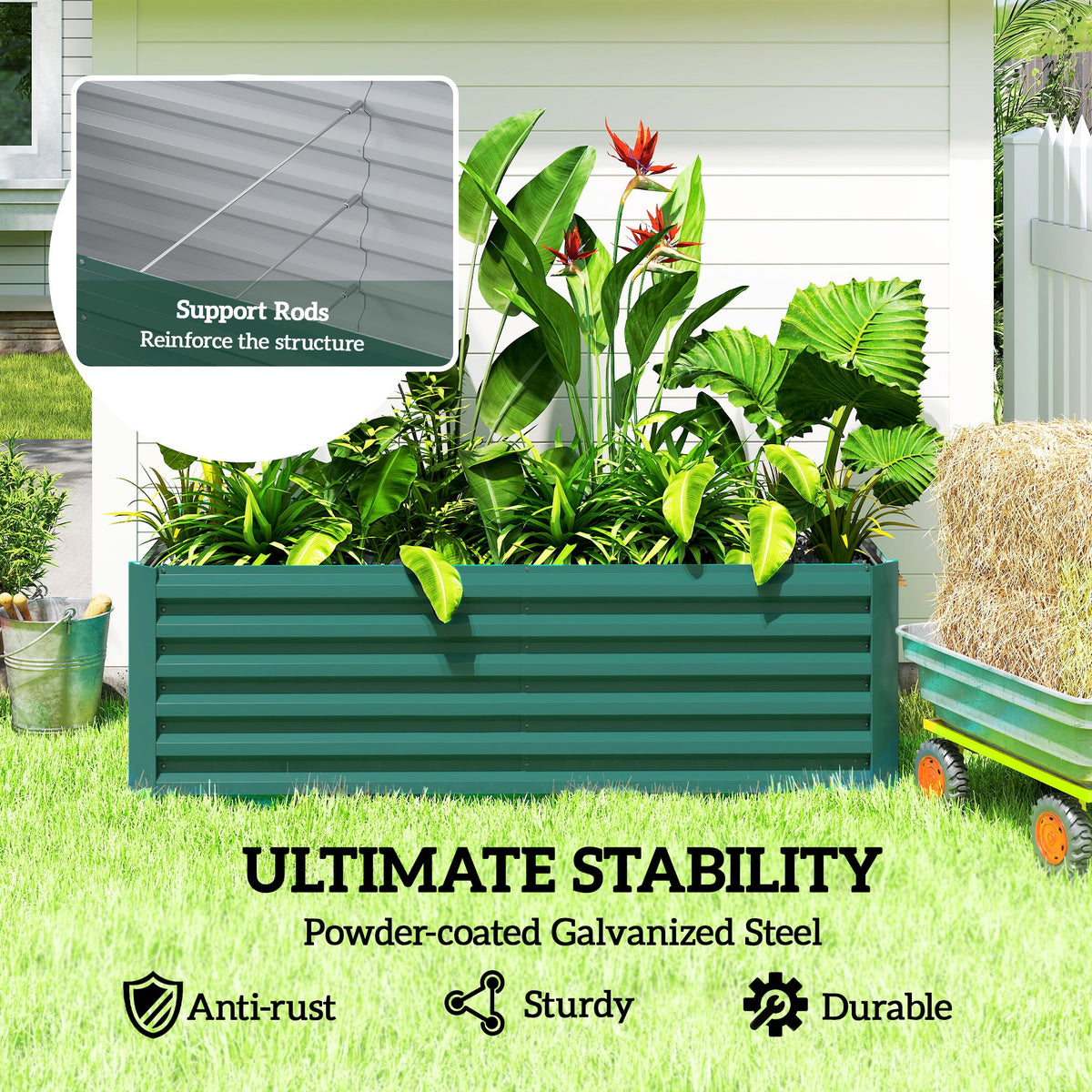 6' x 3' x 2' Galvanized Raised Garden Bed for Vegetables, Dark Green