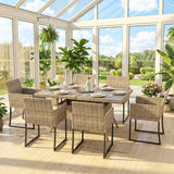 7-Piece Dark Grey Rattan Dining Set with WPC Table, 6 Chairs & Cushions