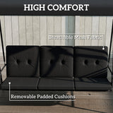 3-Seat Patio Swing Chair with Adjustable Canopy and Side Tray, Black