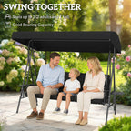 3-Seat Patio Swing Chair with Adjustable Canopy and Side Tray, Black