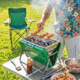 Folding Portable Charcoal BBQ Grill with Handle and Foldable Legs, Dark Green