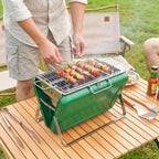 Folding Portable Charcoal BBQ Grill with Handle and Foldable Legs, Dark Green