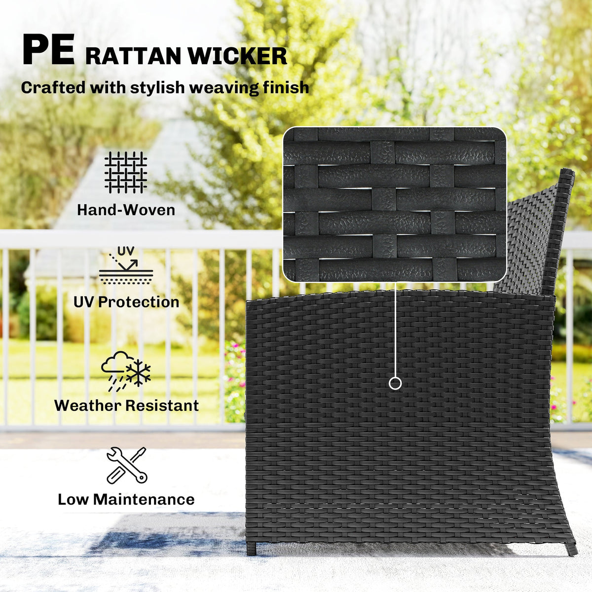 6 Piece Rattan Garden Furniture Set with 2 Nesting Tables, Black