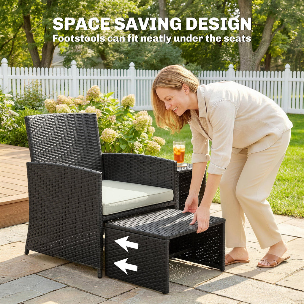6 Piece Rattan Garden Furniture Set with 2 Nesting Tables, Black