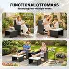 6 Piece Rattan Garden Furniture Set with 2 Nesting Tables, Black