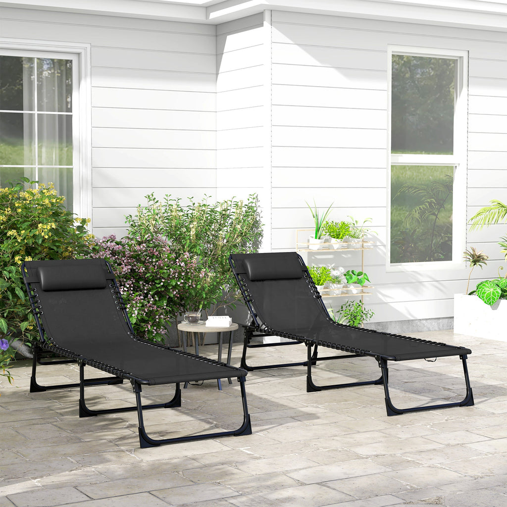 2-Piece Folding Chaise Lounge Set for Poolside or Beach, Black