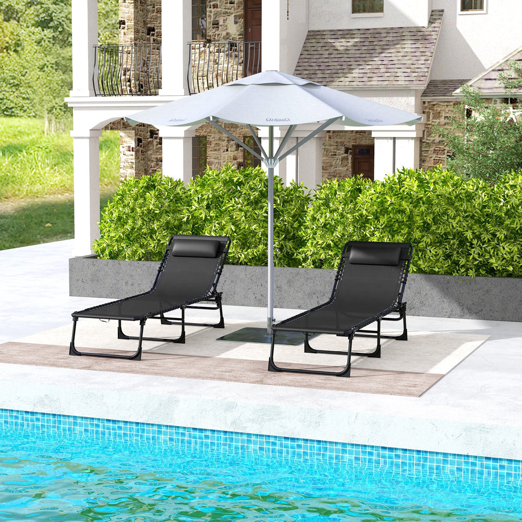 2-Piece Folding Chaise Lounge Set for Poolside or Beach, Black