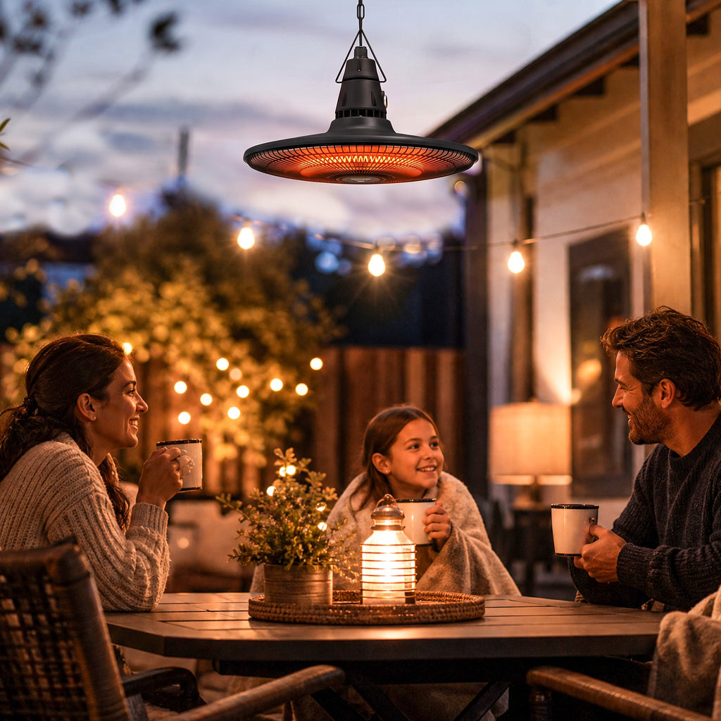 1500W Hanging Infrared Patio Heater with Carbon Fiber Tube, Remote & LED, Black