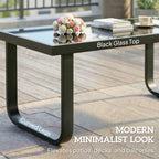 Outdoor Metal Coffee Table 90x45x33 cm with Tempered Glass Top, Black