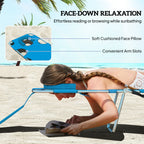 Folding Lounge Chair with Face Hole, Side Pocket and Strap, Blue