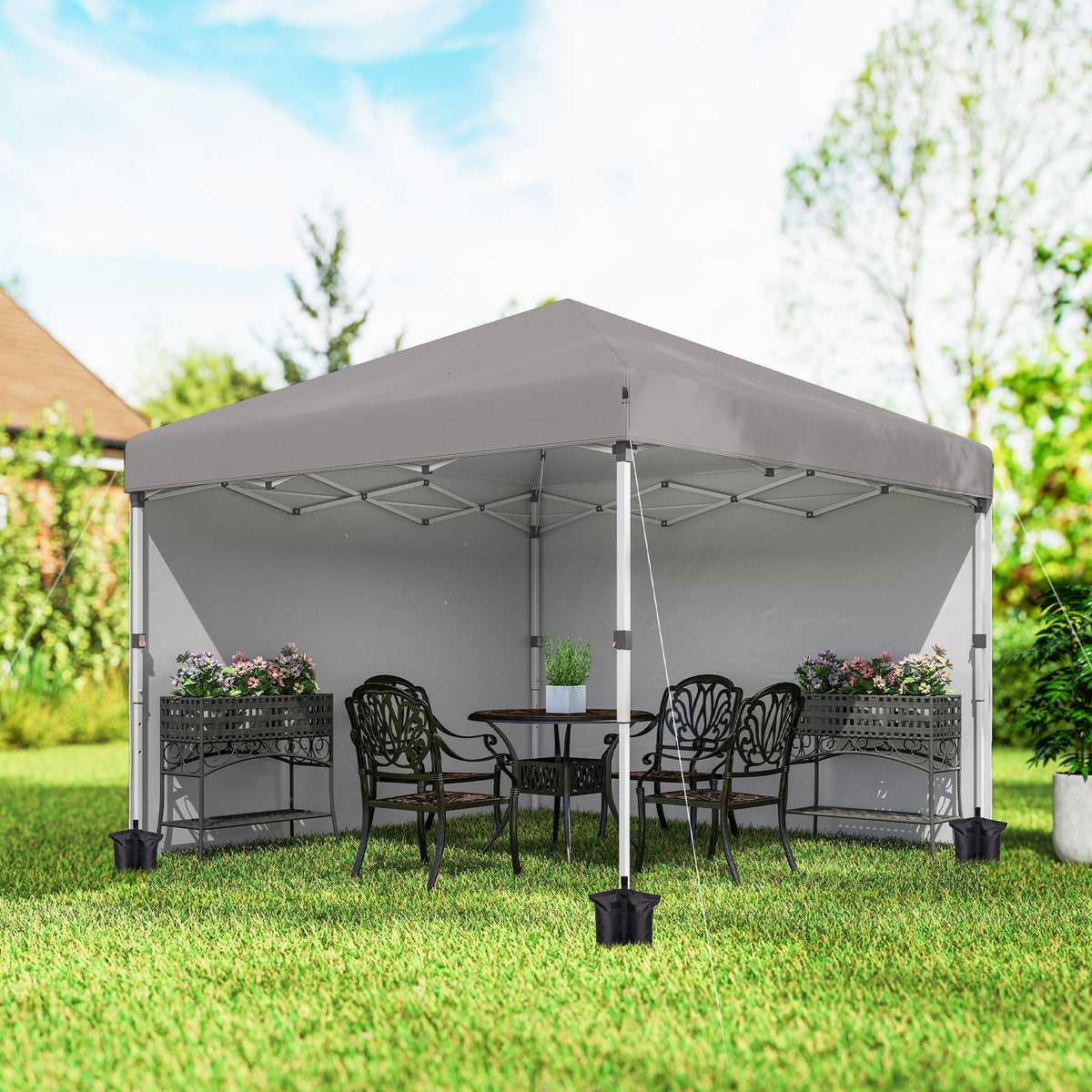 10' x 10' Pop Up Canopy Tent with Sidewalls and Roller Bag, Light Grey