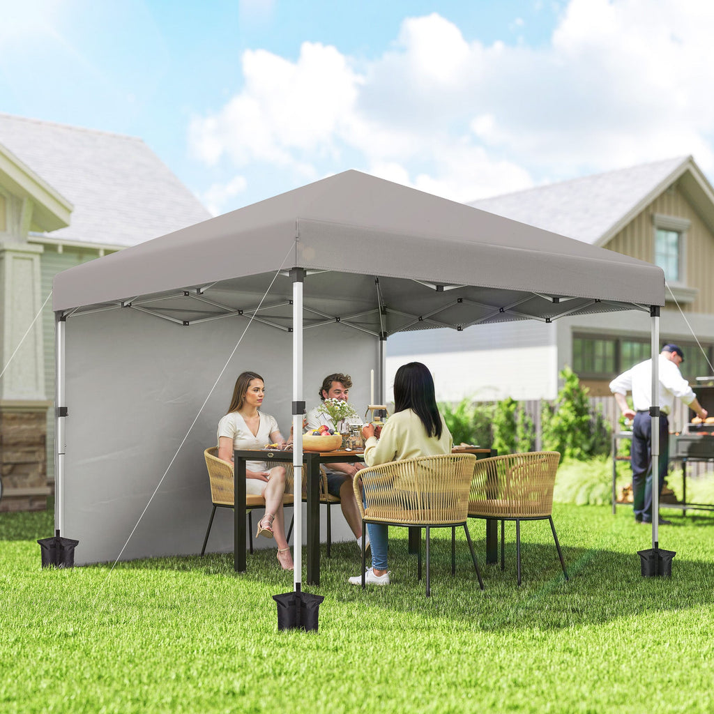 10' x 10' Pop Up Canopy Tent with Sidewalls and Roller Bag, Light Grey