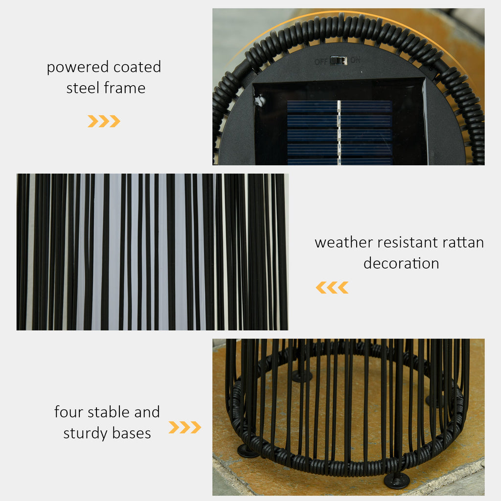 24" Wicker Solar Floor Lamp with Auto On/Off LED Lights, Black