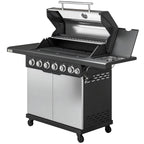 6+1 Burner Gas BBQ Grill with Cabinet and Viewing Window, Silver Tone
