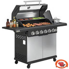 6+1 Burner Gas BBQ Grill with Cabinet and Viewing Window, Silver Tone