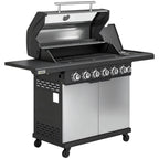 6+1 Burner Gas BBQ Grill with Cabinet and Viewing Window, Silver Tone