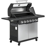 6+1 Burner Gas BBQ Grill with Cabinet and Viewing Window, Silver Tone
