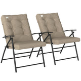 Set of 2 Folding Outdoor Dining Chairs with Adjustable Backrest, Khaki