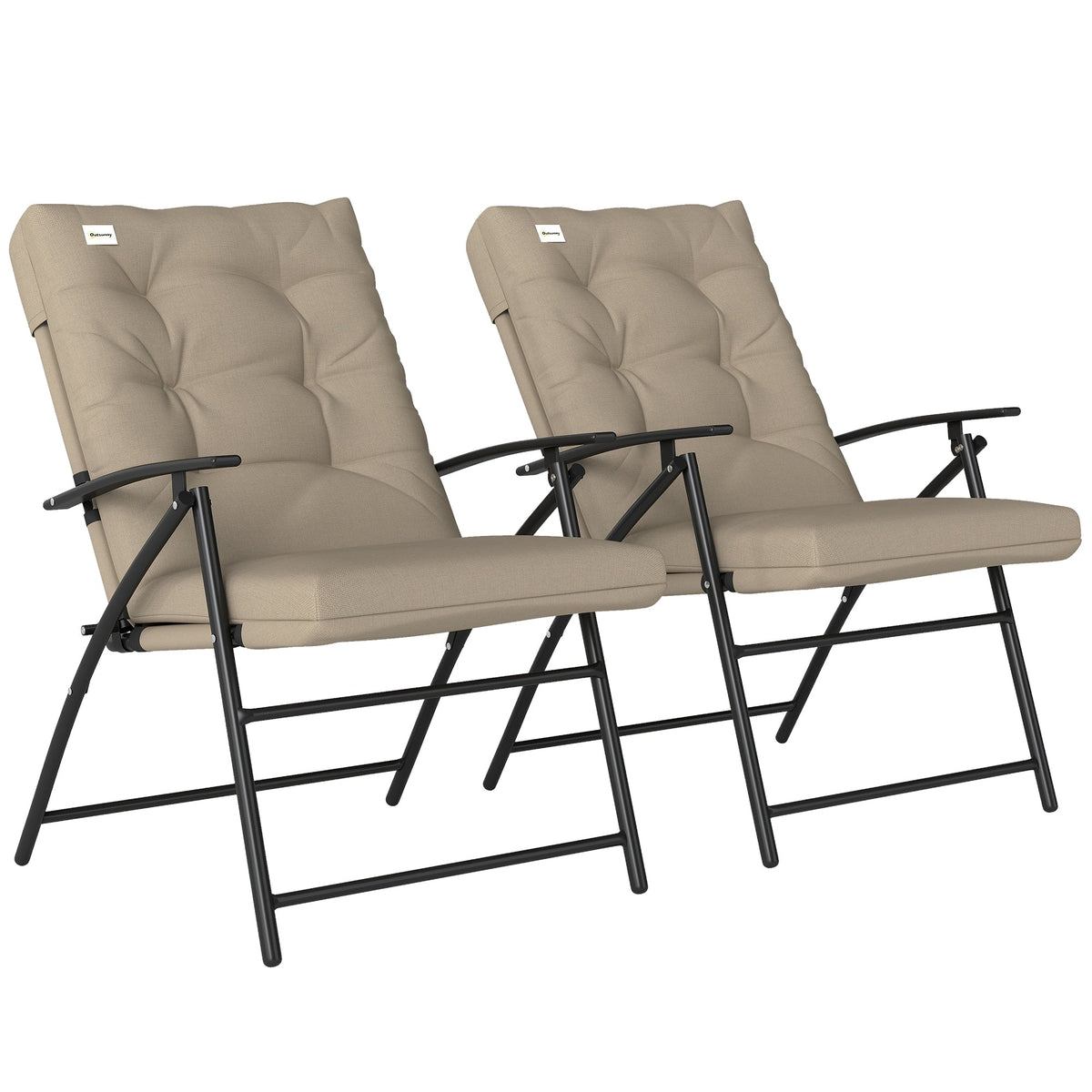 Set of 2 Folding Outdoor Dining Chairs with Adjustable Backrest, Khaki
