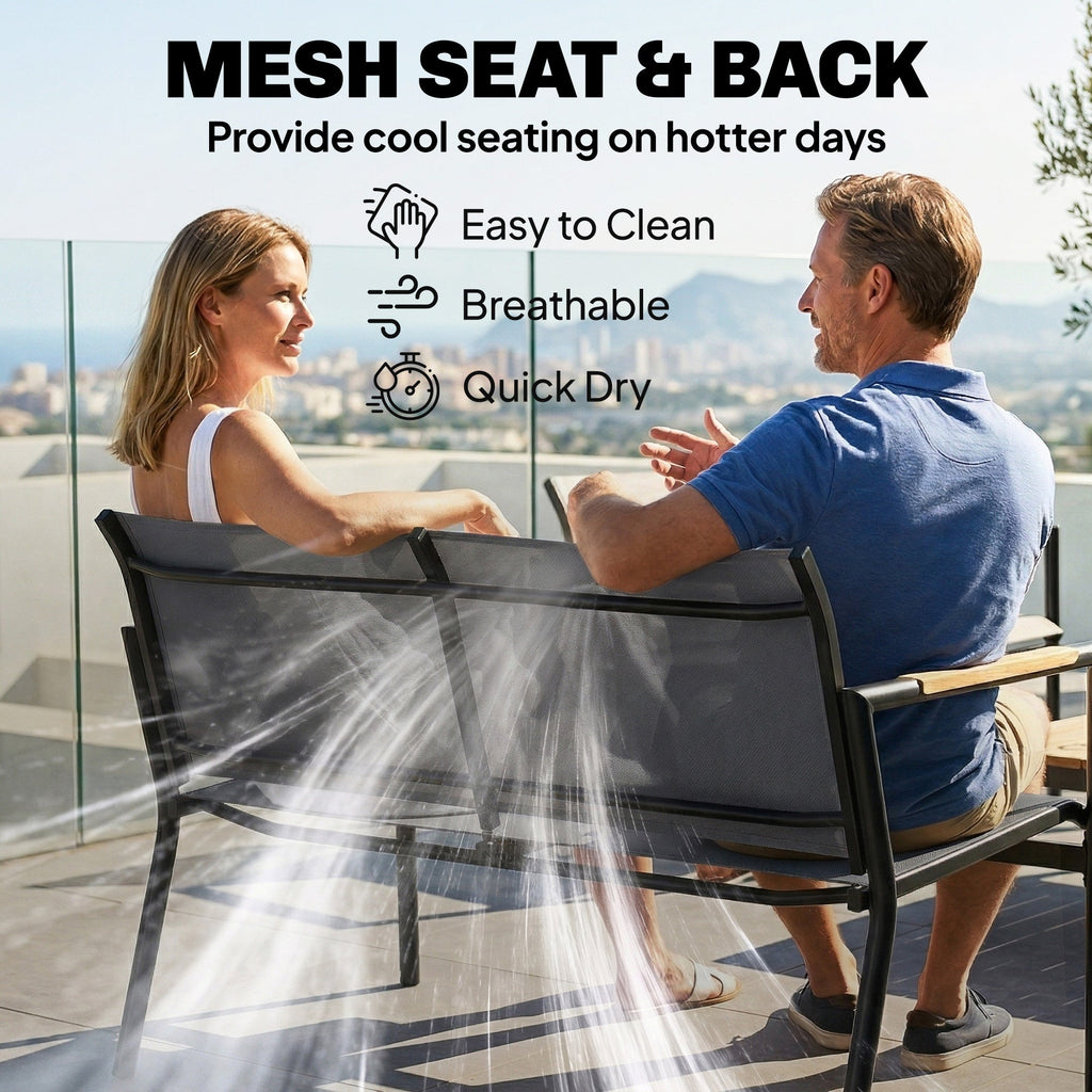 4-Seater Outdoor Sofa Set with Loveseat, 2 Armchairs & Metal Table, Mesh, Grey