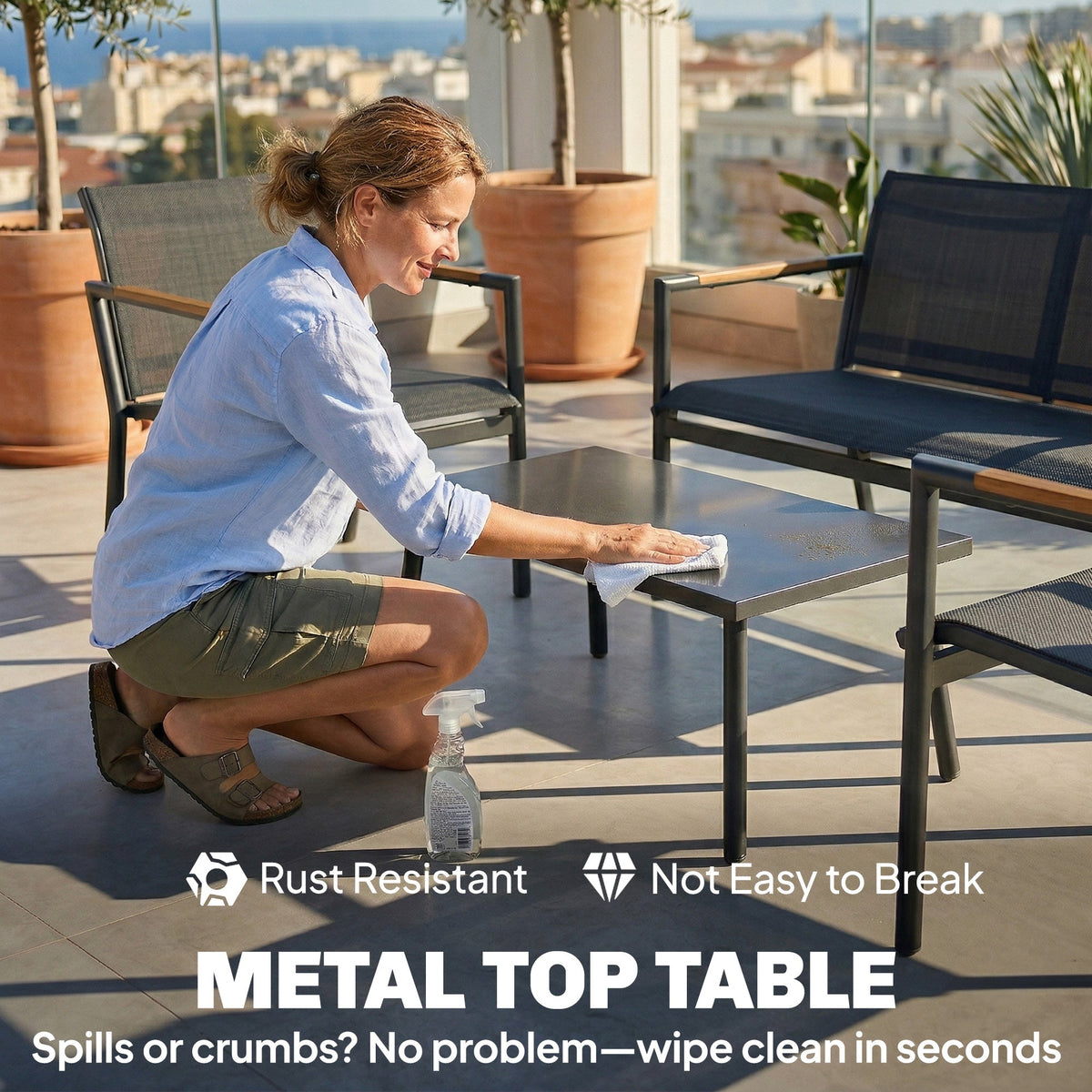 4-Seater Outdoor Sofa Set with Loveseat, 2 Armchairs & Metal Table, Mesh, Grey