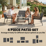 4-Seater Outdoor Sofa Set with Loveseat, 2 Armchairs & Metal Table, Mesh, Grey
