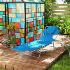 Folding Lounge Chair with Face Hole, Side Pocket and Strap, Blue
