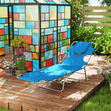 Folding Lounge Chair with Face Hole, Side Pocket and Strap, Blue