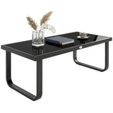 Outdoor Metal Coffee Table 90x45x33 cm with Tempered Glass Top, Black