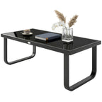 Outdoor Metal Coffee Table 90x45x33 cm with Tempered Glass Top, Black