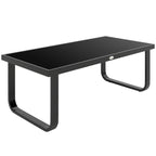 Outdoor Metal Coffee Table 90x45x33 cm with Tempered Glass Top, Black