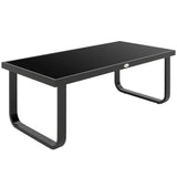 Outdoor Metal Coffee Table 90x45x33 cm with Tempered Glass Top, Black