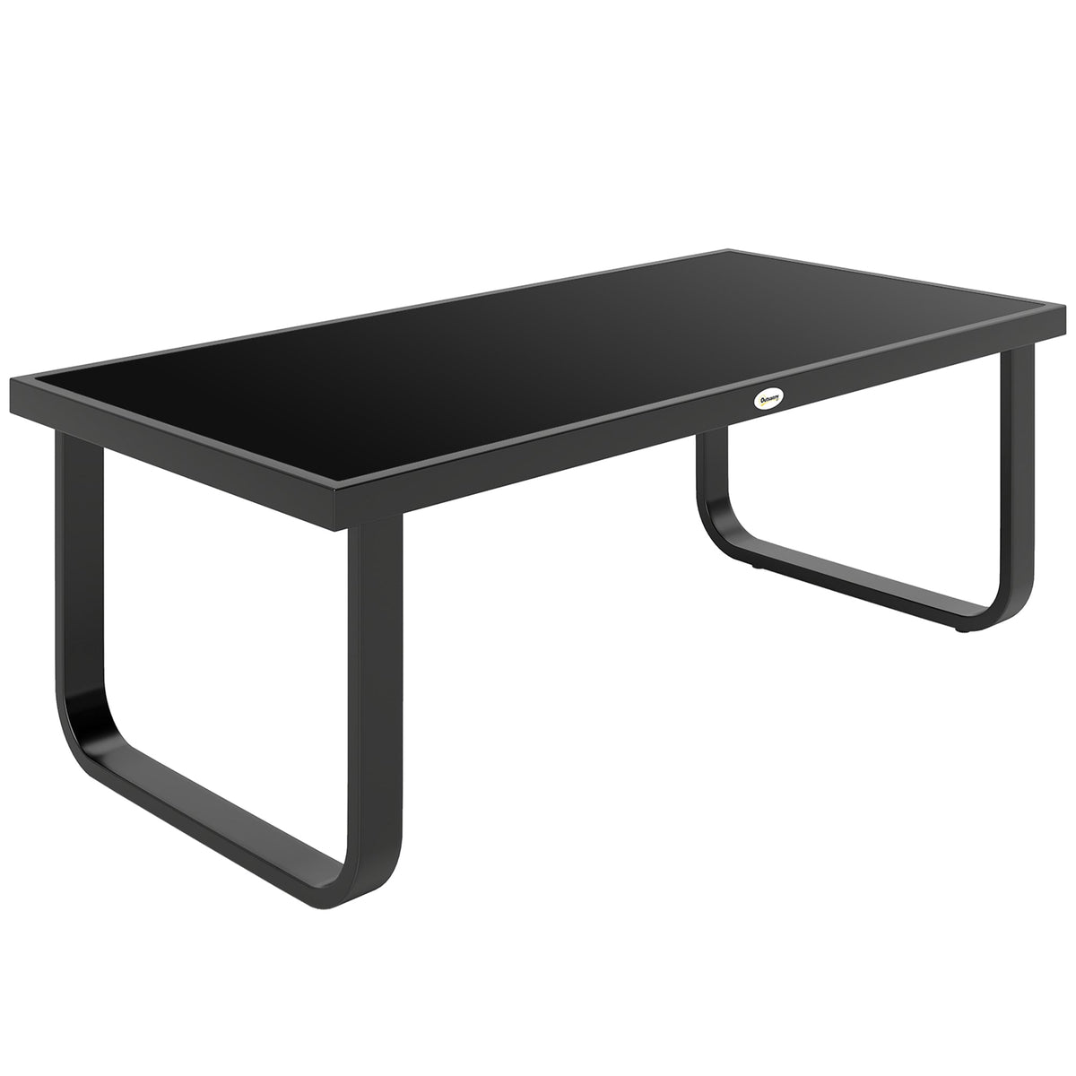 Outdoor Metal Coffee Table 90x45x33 cm with Tempered Glass Top, Black
